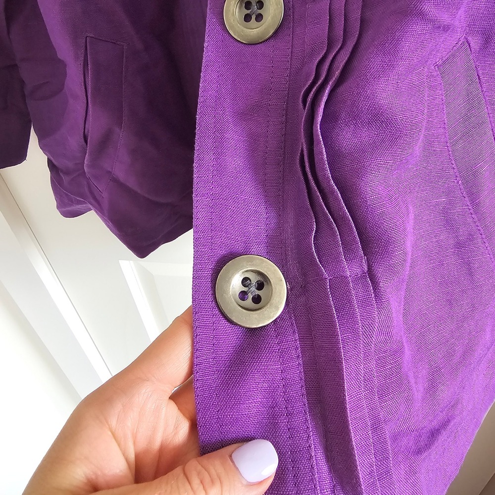 Christopher & Banks Purple Linen Blend Pintuck Button Front Jacket Womens Small - Picture 3 of 5